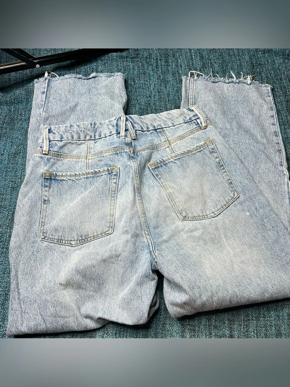 Good American Crossover Waist Straight Leg Jeans Raw Hem Women's Size 6/28